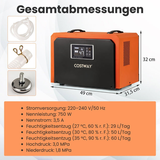 60L/Tag Industrieller Luftentfeuchter mit Ablaufschlauch & Timer