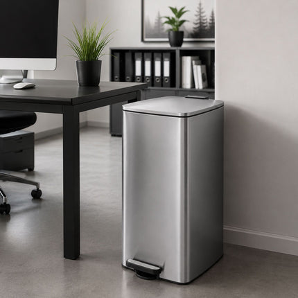 60L Stainless Steel Pedal Bin – Soft-Close, Silver