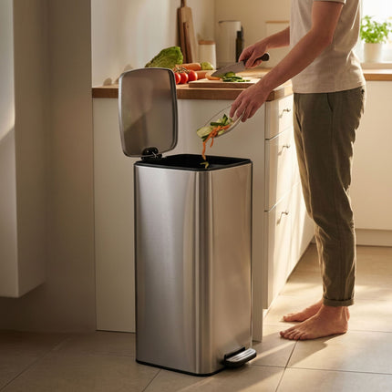 60L Stainless Steel Pedal Bin – Soft-Close, Silver