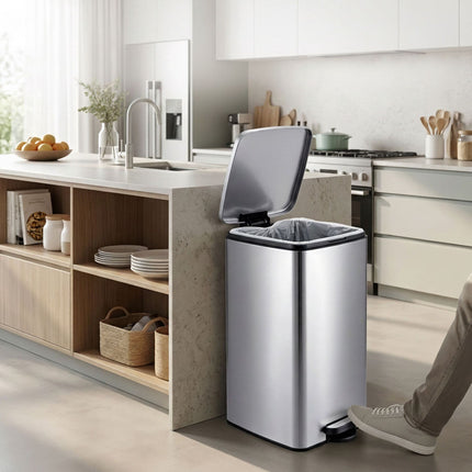 60L Stainless Steel Pedal Bin – Soft-Close, Silver