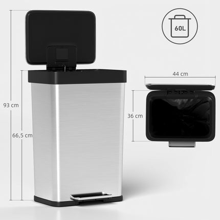 Nerezový pedálový koš 60L se soft-close víkem