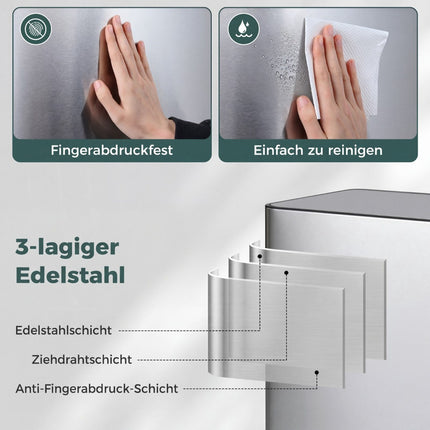 60-Liter-Edelstahl-Treteimer mit Soft-Close-Deckel & zwei Fächern