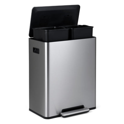 60-Liter-Edelstahl-Treteimer mit Soft-Close-Deckel & zwei Fächern