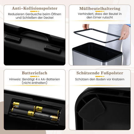 60L Edelstahl-Mülleimer mit Bewegungssensor