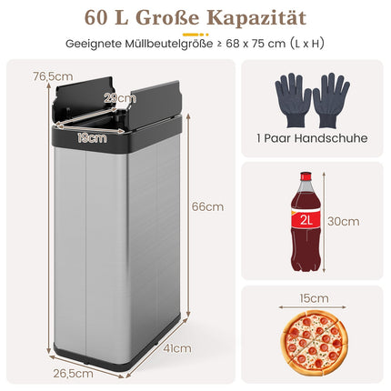 60L Edelstahl-Mülleimer mit Bewegungssensor