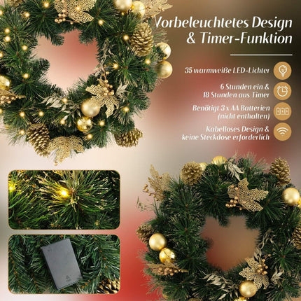 60 cm Artificial Christmas Wreath with 35 LED Lights