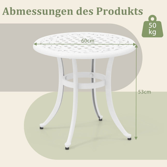 60 cm Runder Terrassentisch aus Aluminiumguss – Verstellbare Füße