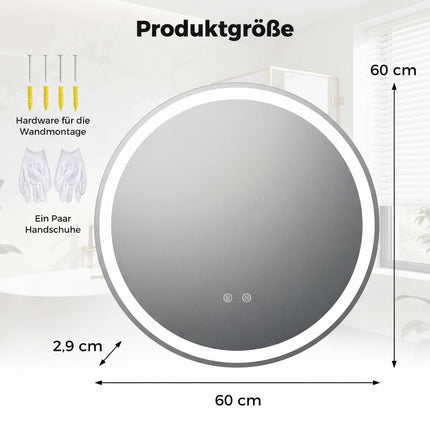 60 cm runder LED-Badspiegel mit einstellbarer Helligkeit