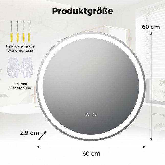 60 cm runder LED-Badspiegel mit einstellbarer Helligkeit