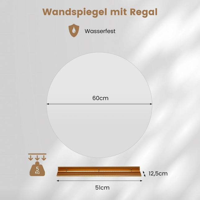 Miroir de salle de bain rond Ø60cm avec éclairage, interrupteur tactile et fonction mémoire miroir mural
