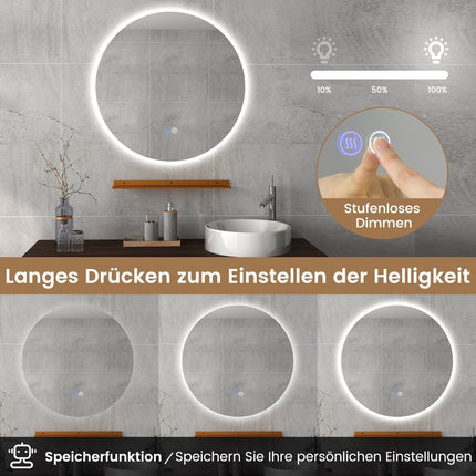 Ø60cm round bathroom mirror with lighting & touch switch & memory function wall mirror