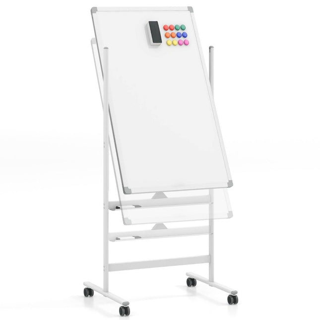 Doppelseitiges magnetisches Whiteboard mit Rollen, Ständer und Stiftablage, 60 x 100 cm, Weiß