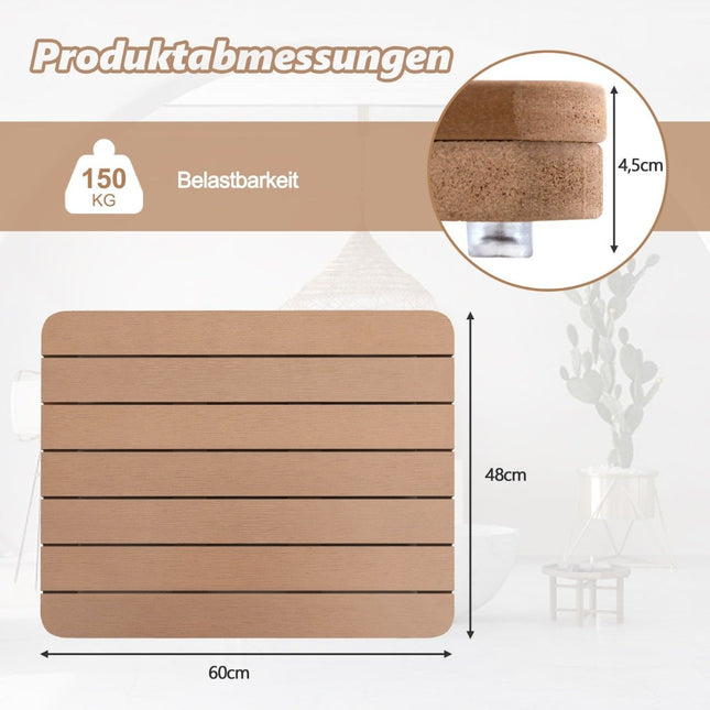 60 x 48 cm WC-Vorleger aus Hagebuttenholz-Design, Badematte, belastbar bis 150 kg, Badezimmermatte, braun, korrosionsbeständig, rostfrei, langlebig