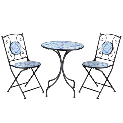 Bistro set for 2: Ø 61 Cm Steel table & folding chairs