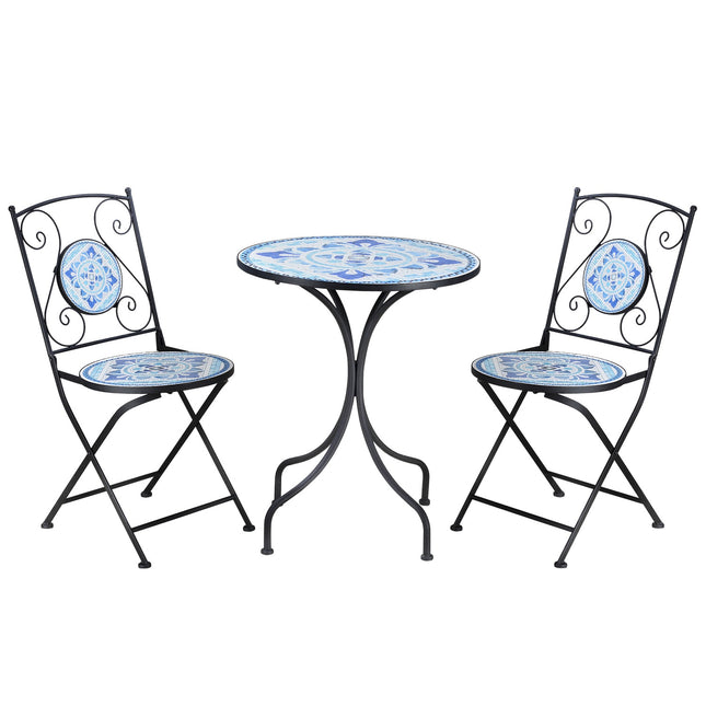 Bistro-Set für 2 Personen: Ø 61 cm Stahltisch & Klappstühle