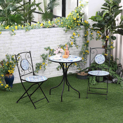Bistro set for 2: Ø 61 Cm Steel table & folding chairs
