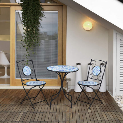 Bistro set for 2: Ø 61 Cm Steel table & folding chairs