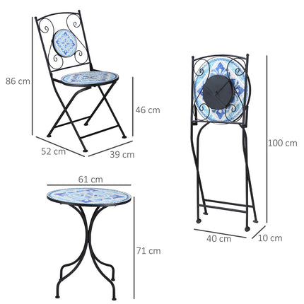 Bistro set for 2: Ø 61 Cm Steel table & folding chairs