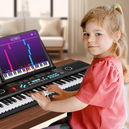 61-Key Beginner Keyboard Piano, Mic & Case, Black/Purple