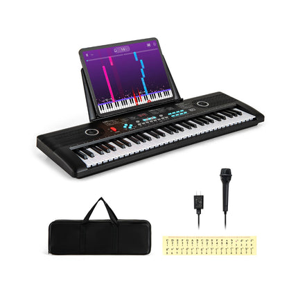 61-Key Beginner Keyboard Piano, Mic & Case, Black/Purple