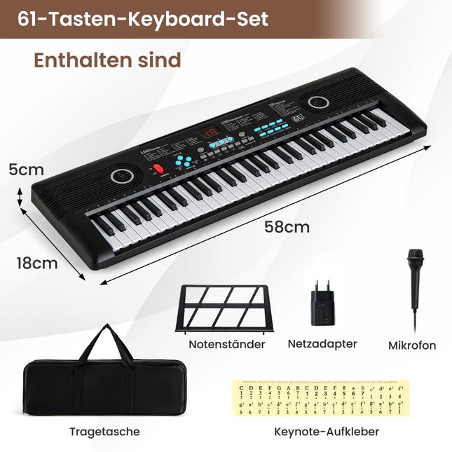 61-Tasten Digitalpiano Keyboard mit Ständer & Mikrofon