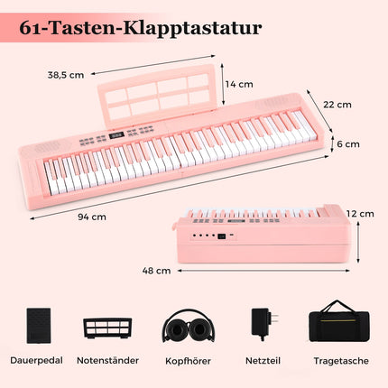 61-Tasten zusammenklappbares elektronisches Keyboard mit MIDI, Pink