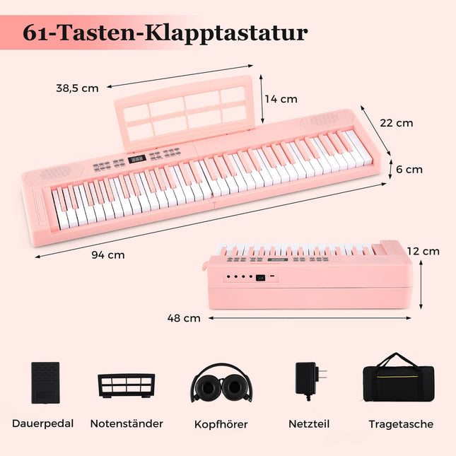 61-Tasten zusammenklappbares elektronisches Keyboard mit MIDI, Pink