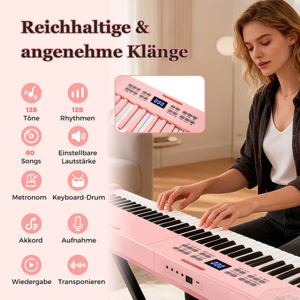 61-Tasten zusammenklappbares elektronisches Keyboard mit MIDI, Pink