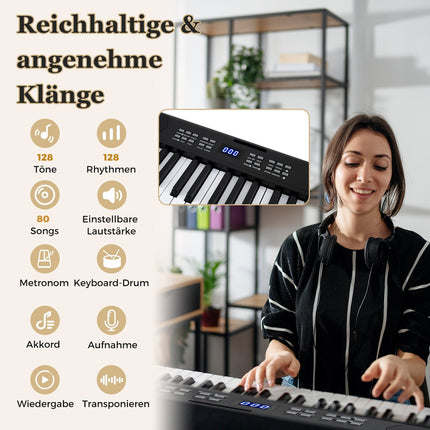 61-Key Foldable Electronic Piano Keyboard with MIDI & Split