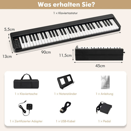 61-Tasten Digitalpiano faltbar mit Bluetooth & Zubehör