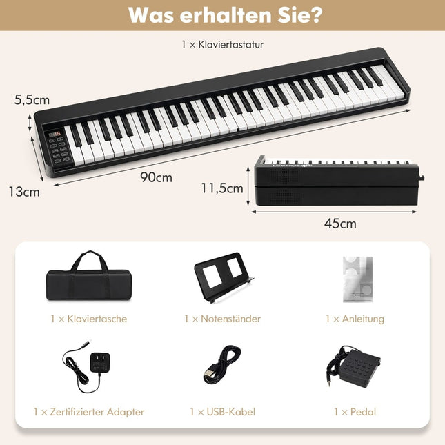 61-Tasten Digitalpiano faltbar mit Bluetooth & Zubehör