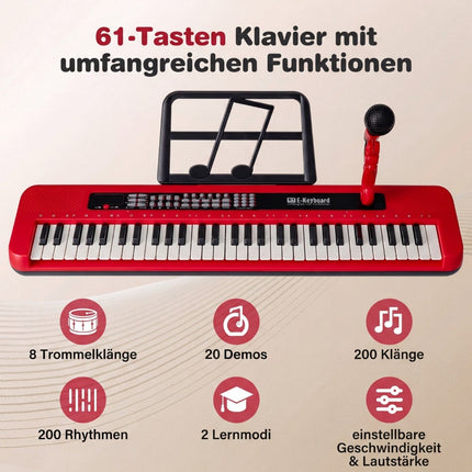 Dětské klávesy s 61 klávesami, nastavitelný stojan, mikrofon
