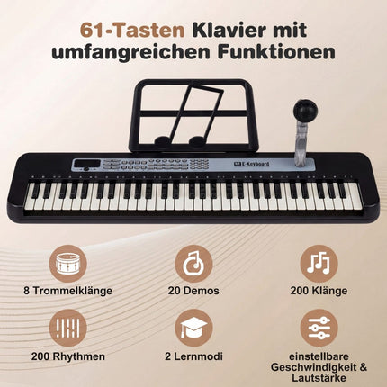 61-Tasten Kinder-Klaviertastatur mit verstellbarem Ständer und Mikrofon