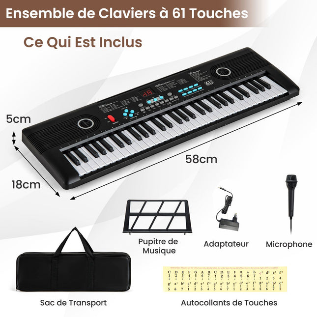 61-Tasten-Keyboard-Klavier in Pink für Anfänger mit Mikrofon & Tasche
