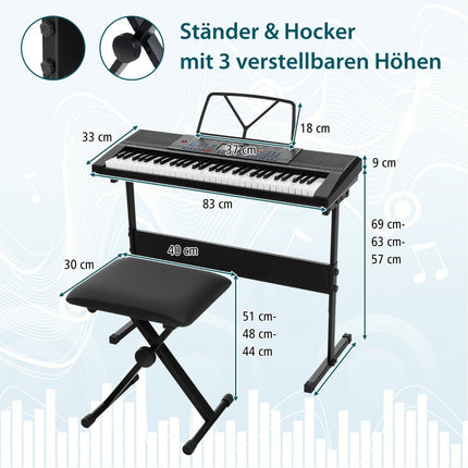 61-Key Portable Electronic Keyboard Set with Stand & Mic