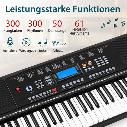 61-Key Portable Electronic Keyboard Set with Stand & Mic