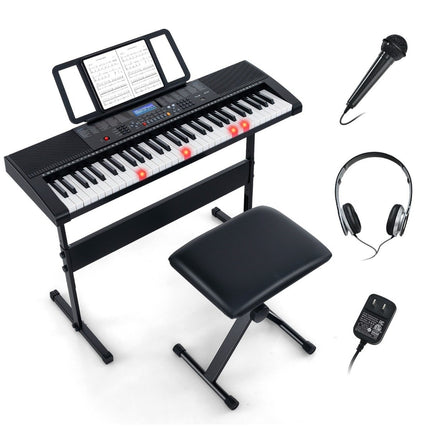 61-Key Portable Electronic Keyboard with Stand & Stool