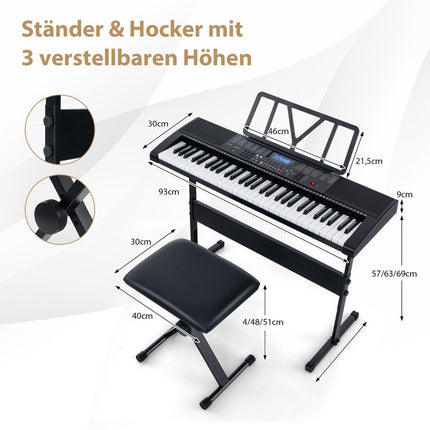 61-Key Portable Electronic Keyboard with Stand & Stool