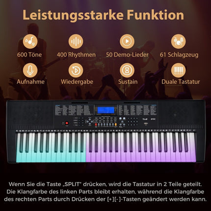 61-Key Portable Electronic Keyboard with Stand & Stool
