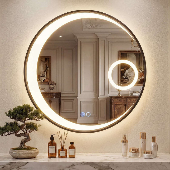 Ronde badkamerspiegel van 61 cm, anti-condens, met LED-verlichting