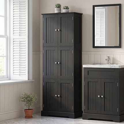 63" Tall Bathroom Storage Cabinet, Black, Adjustable Shelves