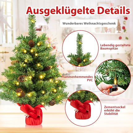 64 cm LED-Mini-Weihnachtsbaum – 50 Lichter, Tannenzapfen