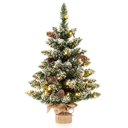 64 cm künstlicher Mini-Weihnachtsbaum mit LED-Beleuchtung, beschneit