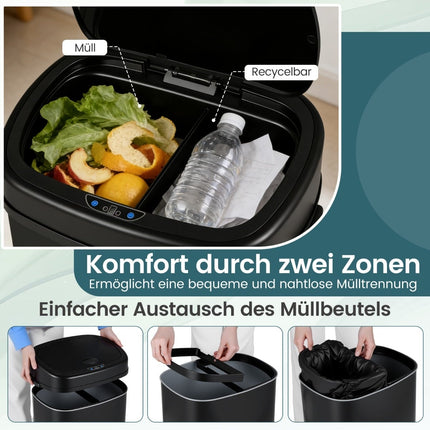 68L Automatischer Sensor-Mülleimer – Doppelzone, Schwarz