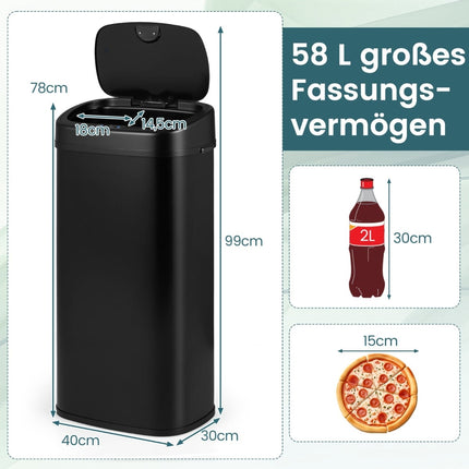68L Automatischer Sensor-Mülleimer – Doppelzone, Schwarz