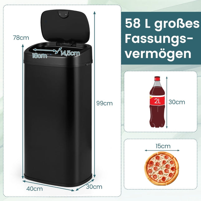 68L Automatischer Sensor-Mülleimer – Doppelzone, Schwarz