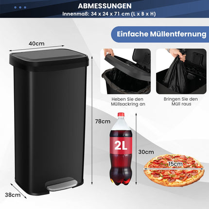 68L Black Kitchen Trash Can with Soft-Close Lid