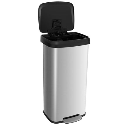 68L Kitchen Trash Can with Soft Closing Lid & Deodorization Compartment Waste Bin Silver