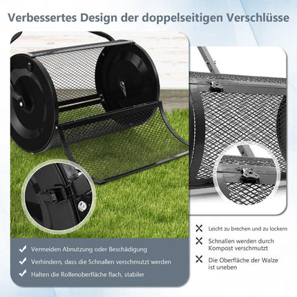 68 cm breiter Kompoststreuer mit verbesserten Seitenstangen und U-förmigem Griff, Schwarz
