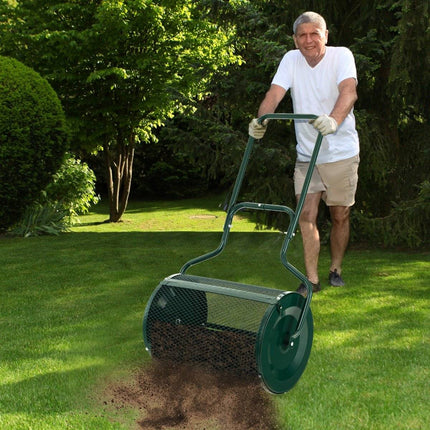 68 cm breiter Kompoststreuer mit verbesserten Seitenstangen und U-förmigem Griff, Grün